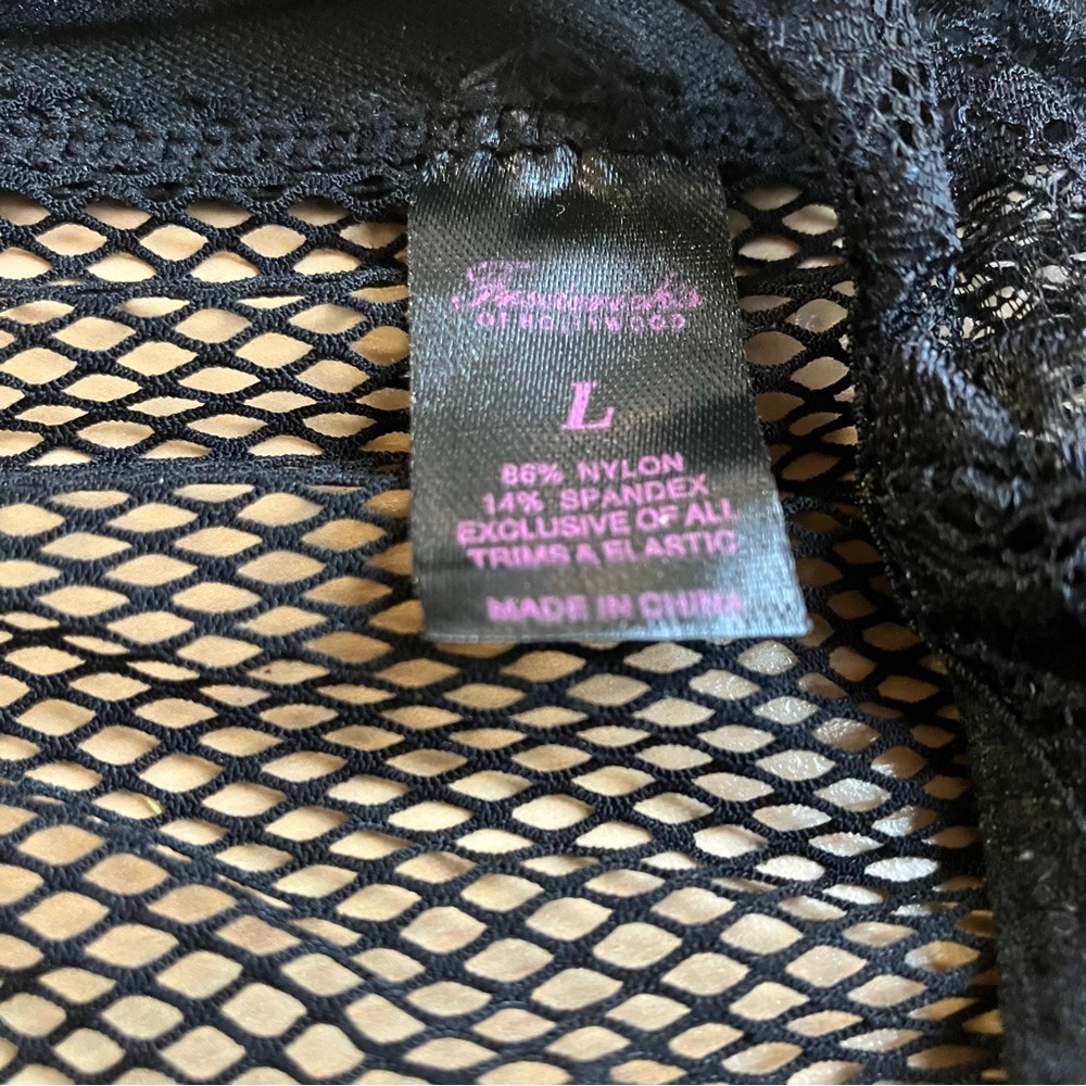 Fredricks Of Hollywood Lingerie Black Lace and Fishnet Brief Panties size Large - Picture 2 of 4
